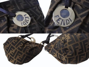 新品同様 FENDI フェンディ ミニハンドバッグ ズッカ柄 モノグラム 8BK044 キャンバス レザー ブラウン ゴールド金具 中古 4b002213