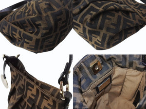 新品同様 FENDI フェンディ ミニハンドバッグ ズッカ柄 モノグラム 8BK044 キャンバス レザー ブラウン ゴールド金具 中古 4b002213