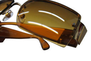 極美品 CHANEL シャネル リムレス サングラス 4095-B c.125/7F サイズ62□15 125 ココマーク ラインストーン クリアオレンジ 中古 4b002220