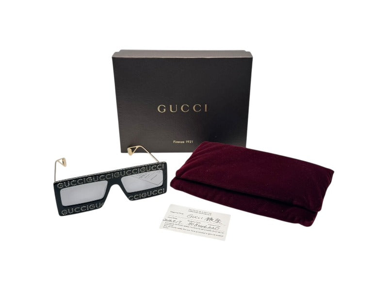 GUCCI グッチ サングラス GG0431S サイズ60□16 145 ブラック ゴールド ラインストーン メタル プラスチック 美品 中古 4b002231