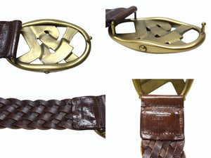 YVES SAINT LAURENT イヴサンローラン YSL バックルベルト ブラウン レザーメッシュ 141516 ゴールド金具ロゴ 美品 中古 4b002234 