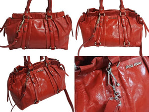 MIUMIU ミュウミュウ 2WAYバッグ ハンドバッグ ショルダーバッグ レザー レッド シルバー金具 美品 中古 4b002242
