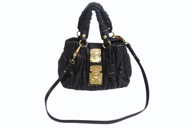 MIUMIU ミュウミュウ 2WAY マテラッセ ショルダーバッグ ハンドバッグ キルティング ブラック レザー ゴールド金具 美品 中古 4b002243