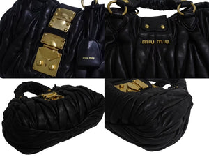 MIUMIU ミュウミュウ 2WAY マテラッセ ショルダーバッグ ハンドバッグ キルティング ブラック レザー ゴールド金具 美品 中古 4b002243