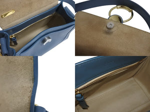 Chloe クロエ テス 2WAY スモール ハンドバッグ ショルダーバッグ カーフ ゴールド金具 ブルー 美品 中古 4b002245