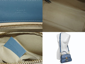 Chloe クロエ テス 2WAY スモール ハンドバッグ ショルダーバッグ カーフ ゴールド金具 ブルー 美品 中古 4b002245