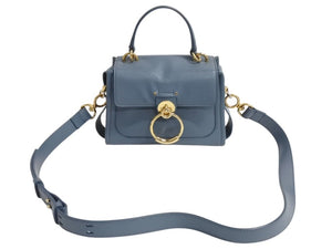 Chloe クロエ テス 2WAY スモール ハンドバッグ ショルダーバッグ カーフ ゴールド金具 ブルー 美品 中古 4b002245