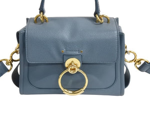 Chloe クロエ テス 2WAY スモール ハンドバッグ ショルダーバッグ カーフ ゴールド金具 ブルー 美品 中古 4b002245