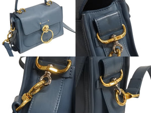 Chloe クロエ テス 2WAY スモール ハンドバッグ ショルダーバッグ カーフ ゴールド金具 ブルー 美品 中古 4b002245