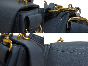 Chloe クロエ テス 2WAY スモール ハンドバッグ ショルダーバッグ カーフ ゴールド金具 ブルー 美品 中古 4b002245
