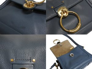 Chloe クロエ テス 2WAY スモール ハンドバッグ ショルダーバッグ カーフ ゴールド金具 ブルー 美品 中古 4b002245
