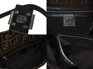 FENDI フェンディ マンマバケット ワンショルダーバッグ 26424 ズッカ柄 ブラウン キャンバス レザー シルバー金具 美品 中古 4b002247