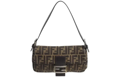 FENDI フェンディ マンマバケット ワンショルダーバッグ 26424 ズッカ柄 ブラウン キャンバス レザー シルバー金具 美品 中古 4b002247