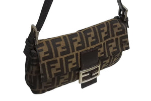 FENDI フェンディ マンマバケット ワンショルダーバッグ 26424 ズッカ柄 ブラウン キャンバス レザー シルバー金具 美品 中古 4b002247