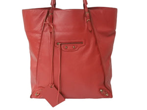 BALENCIAGA バレンシアガ ペーパー トートバッグ 338582 レザー レッド ゴールド金具 美品 中古 4b002255