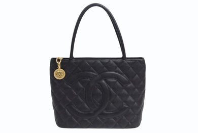 CHANEL シャネル 復刻トートバッグ ハンドバッグ ココマーク ロゴ 鞄 6番台 キャビアスキン ブラック ゴールド金具 美品 中古 4b002262