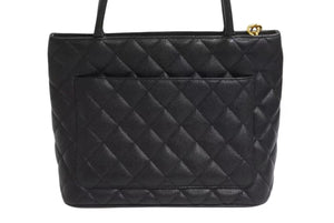 CHANEL シャネル 復刻トートバッグ ハンドバッグ ココマーク ロゴ 鞄 6番台 キャビアスキン ブラック ゴールド金具 美品 中古 4b002262
