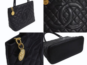 CHANEL シャネル 復刻トートバッグ ハンドバッグ ココマーク ロゴ 鞄 6番台 キャビアスキン ブラック ゴールド金具 美品 中古 4b002262