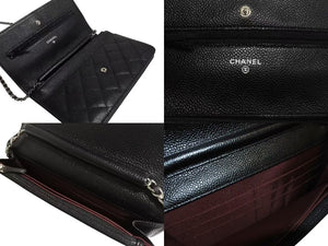 新品同様 CHANEL シャネル チェーンウォレット 長財布 AP0250 23番台 ココマーク キャビアスキン ブラック シルバー金具 中古 4b002263