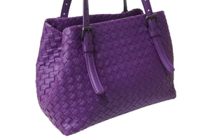 BOTTEGAVENETA ボッテガヴェネタ イントレチャート チェスタ レザー トートバッグ パープル ワンショルダー 紫 鞄 美品 中古 4b002264
