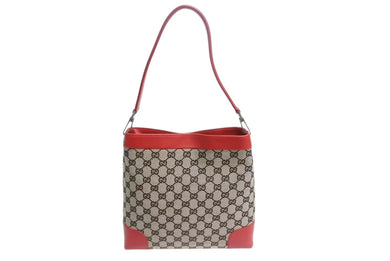 GUCCI グッチ ワンショルダーバッグ GG キャンバス 柄 001998 GG柄 ゴールド金具 ブラウン ベージュ レッド 美品 中古 4b002265
