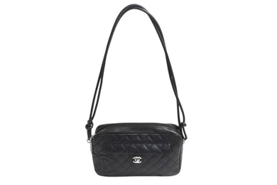 CHANEL シャネル カンボンライン ショルダーバッグ ココマーク ターンロック 9番台 レザー ブラック シルバー金具 美品 中古 4b002268