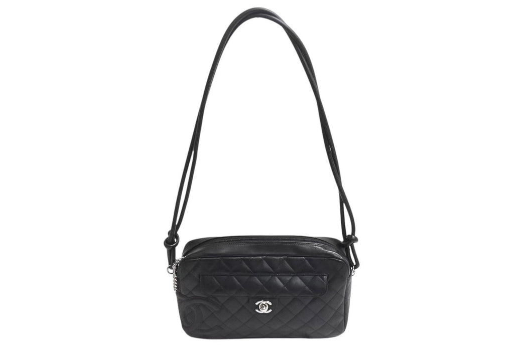 CHANEL シャネル カンボンライン ショルダーバッグ ココマーク ターンロック 9番台 レザー ブラック シルバー金具 美品 中古 4b002268