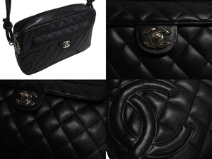CHANEL シャネル カンボンライン ショルダーバッグ ココマーク ターンロック 9番台 レザー ブラック シルバー金具 美品 中古 4b002268