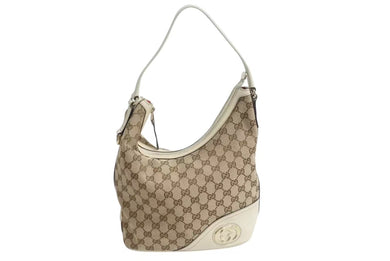 GUCCI グッチ インターロッキング ホワイト ブラウン ゴールド金具 182491 GGキャンバス ショルダーバッグ 美品 中古 4b002269