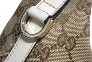 GUCCI グッチ インターロッキング ホワイト ブラウン ゴールド金具 182491 GGキャンバス ショルダーバッグ 美品 中古 4b002269
