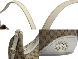 GUCCI グッチ インターロッキング ホワイト ブラウン ゴールド金具 182491 GGキャンバス ショルダーバッグ 美品 中古 4b002269