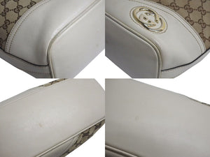 GUCCI グッチ インターロッキング ホワイト ブラウン ゴールド金具 182491 GGキャンバス ショルダーバッグ 美品 中古 4b002269