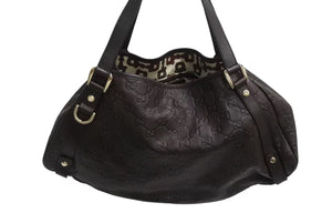 GUCCI グッチ アビー トートバッグ レザー 130736 ゴールド金具 グッチシマ 茶 ブラウン GG柄 美品 中古 4b002272