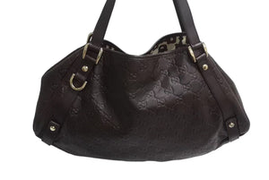 GUCCI グッチ アビー トートバッグ レザー 130736 ゴールド金具 グッチシマ 茶 ブラウン GG柄 美品 中古 4b002272