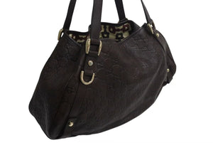 GUCCI グッチ アビー トートバッグ レザー 130736 ゴールド金具 グッチシマ 茶 ブラウン GG柄 美品 中古 4b002272