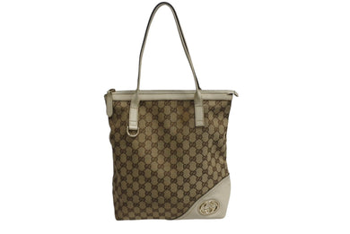 GUCCI グッチ ハンドバッグ 182492 ブラウン ベージュ GGスプリームキャンバス レザー 美品 中古 4b002273