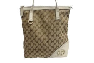 GUCCI グッチ ハンドバッグ 182492 ブラウン ベージュ GGスプリームキャンバス レザー 美品 中古 4b002273