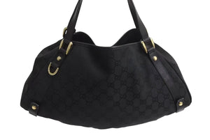 GUCCI グッチ ハンドバッグ GGスプリームキャンバス 130736 GG柄 ブラック 黒 レザー ゴールド金具 美品 中古 4b002274