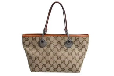 GUCCI グッチ ハンドバッグ 120844 ブラウン ベージュ GGスプリームキャンバス レザー シルバー金具 美品 中古 4b002276
