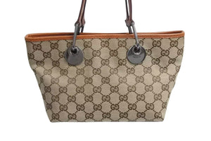 GUCCI グッチ ハンドバッグ 120844 ブラウン ベージュ GGスプリームキャンバス レザー シルバー金具 美品 中古 4b002276