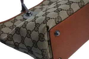GUCCI グッチ ハンドバッグ 120844 ブラウン ベージュ GGスプリームキャンバス レザー シルバー金具 美品 中古 4b002276