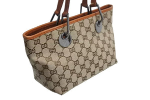 GUCCI グッチ ハンドバッグ 120844 ブラウン ベージュ GGスプリームキャンバス レザー シルバー金具 美品 中古 4b002276