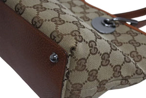 GUCCI グッチ ハンドバッグ 120844 ブラウン ベージュ GGスプリームキャンバス レザー シルバー金具 美品 中古 4b002276