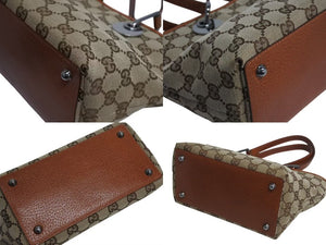 GUCCI グッチ ハンドバッグ 120844 ブラウン ベージュ GGスプリームキャンバス レザー シルバー金具 美品 中古 4b002276