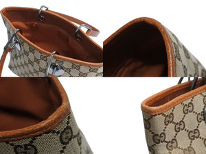 GUCCI グッチ ハンドバッグ 120844 ブラウン ベージュ GGスプリームキャンバス レザー シルバー金具 美品 中古 4b002276