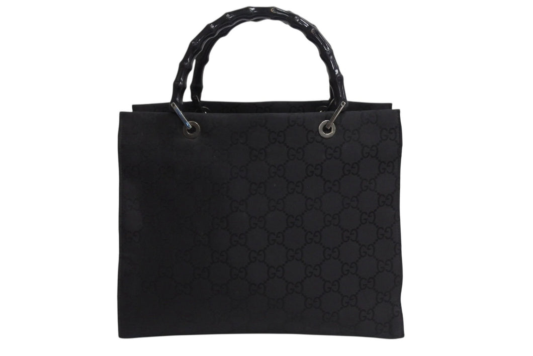 GUCCI グッチ ハンドバッグ 0021010 GGスプリームキャンバス バンブー ブラック シルバー金具 イタリア製 良品 中古 4b002280