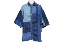 Load image into Gallery viewer, KAPITAL キャピタル パッチワーク デニム 半袖シャツ Patchwork Kathmandu Shirt ブルー コットン サイズ3 中古 4b002290