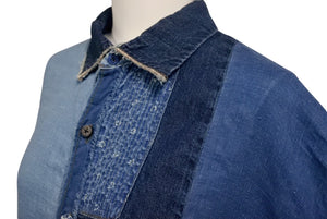 KAPITAL キャピタル パッチワーク デニム 半袖シャツ Patchwork Kathmandu Shirt ブルー コットン サイズ3 中古 4b002290