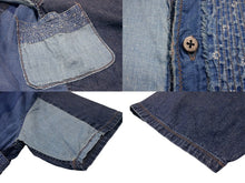 Load image into Gallery viewer, KAPITAL キャピタル パッチワーク デニム 半袖シャツ Patchwork Kathmandu Shirt ブルー コットン サイズ3 中古 4b002290