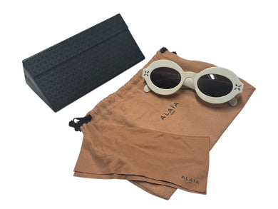 ALAIA アライア オーバル サングラス ホワイト プラスチック アイウェア 小物 49☐22-140 AA0059S シルバー金具 美品 中古 4b002292
